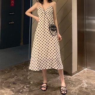 Spaghetti Strap Polka Dot A-line Midi Chiffon Dress