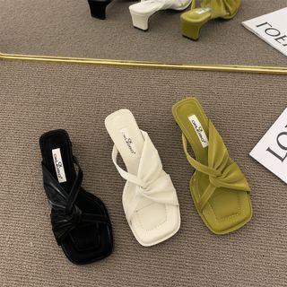 Block-heel Twisted Square Toe Sandals