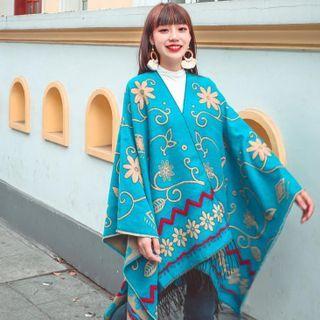 Patterned Shawl Blue - One Size