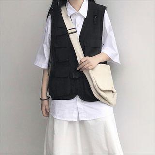 Elbow-sleeve Shirt / Vest / Midi Skirt