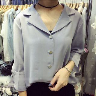 Plain 3/4-sleeve Blouse
