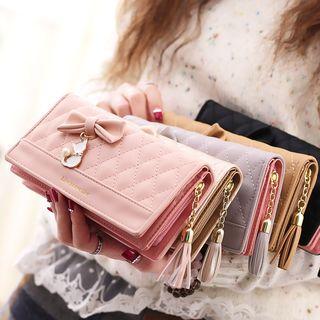Bow Cat Quilted Long Wallet