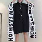 Lettering Elbow Sleeve Shirtdress