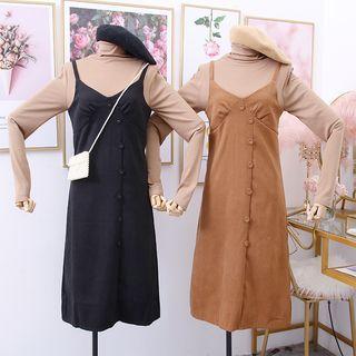 Set: Mock-neck T-shirt + Sleeveless A-line Dress