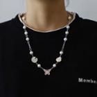 Butterfly Pendant Faux Pearl Chain Necklace Silver - One Size