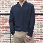 Stand-collar Notched-neckline T-shirt