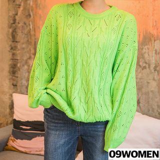 Tall Size Round-neck Pointelle Sweater