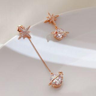 Non-matching Rhinestone Planet Dangle Earring 1 Pair - Gold - One Size