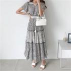 Color-block Floral Print Tiered Dress