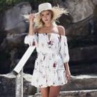 Floral Print Cut Out Detail Off Shoulder 3/4 Sleeve Dress