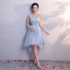 Sleeveless Applique Dip-back Prom Dress