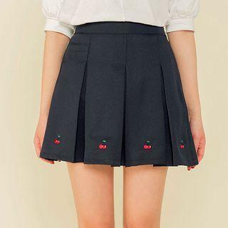 Cherry Print Pleated A-line Mini Skirt