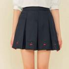 Cherry Print Pleated A-line Mini Skirt