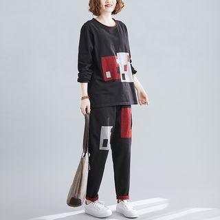 Set: Paneled Long-sleeve T-shirt + Tapered Pants
