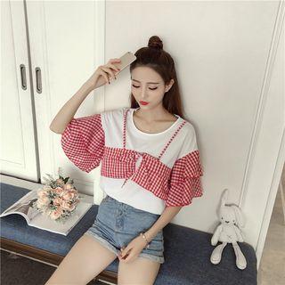 Panel Mock Two-piece Short-sleeve Top