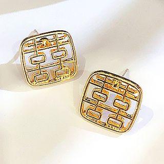 Alloy Wedding Chinese Characters Dangle Earring 1 Pair - Silver Needle - Gold - One Size