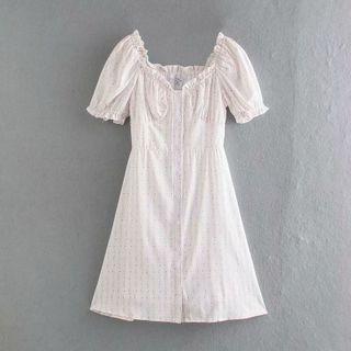 Puff-sleeve Ruffle Trim Floral Mini A-line Dress