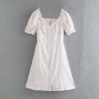 Puff-sleeve Ruffle Trim Floral Mini A-line Dress