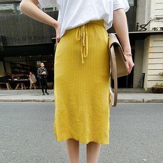 Slit Side Ribbed Midi Skirt