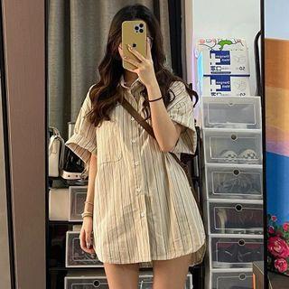 Short Sleeve Striped Button-up Shirt