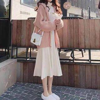 Zip Knit Hoodie / Long-sleeve Turtle-neck Top / Midi A-line Dress / Set