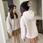 Faux Shearling Letter Embroidered Hooded Pullover