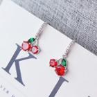 925 Sterling Silver Rhinestone Cherry Dangle Earring Red - One Size
