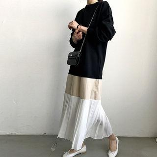 Color-block Pleat-hem Maxi Pullover Dress