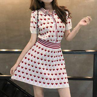 Set: Patterned Short-sleeve Knit Top + A-line Skirt