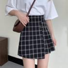 Plaid Asymmetric Pleated Mini A-line Skirt