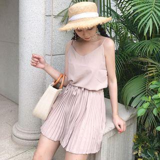 Set: Cross Back Camisole Top + Pleated Wide Leg Shorts