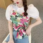 Mock Two-piece Short-sleeve Floral Top