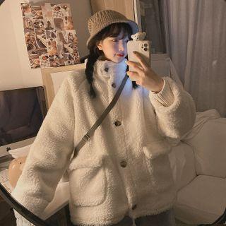 Fleece Button-up Coat White - One Size