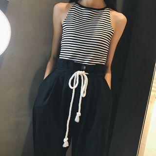 Crew-neck Tank Top / High Waist Drawstring Pants