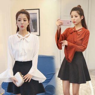 Bell-sleeve Tie Neck Chiffon Blouse