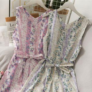Sleeveless Wide-leg Floral Jumpsuit With Sash