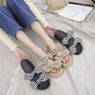 Plaid Bow-accent Slide Sandals