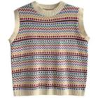 Pattern Sweater Vest Beige - One Size