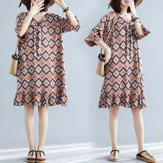 Retro Print Ruffle Dress