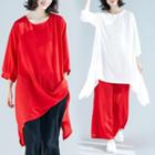 Set: Elbow-sleeve High-low Blouse + Wide Leg Pants