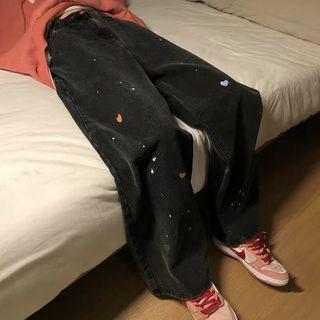 High-waist Wide-leg Heart Pattern Jeans
