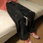 High-waist Wide-leg Heart Pattern Jeans