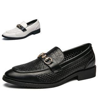 Genuine-leather Metal-accent Loafers