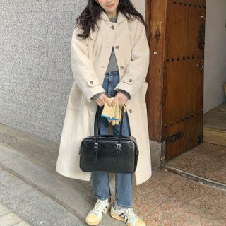 Dual-pocket Hooded Woolen Long Coat