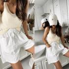 V-neck Knit Tank Top Cream - One Size