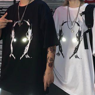 Couple Matching Reflective Elbow-sleeve T-shirt