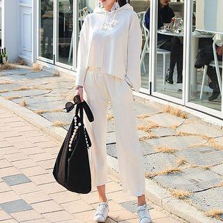 Set: Hooded Asymmetric-hem Top + Sweatpants