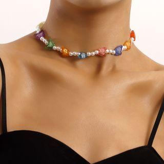 Butterfly Faux Pearl Choker 1 Pc - White & Blue & Red - One Size