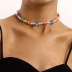 Butterfly Faux Pearl Choker 1 Pc - White & Blue & Red - One Size