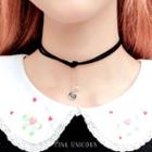 Faux Pearl Alloy Bead Pendant Knotted Choker Black - One Size